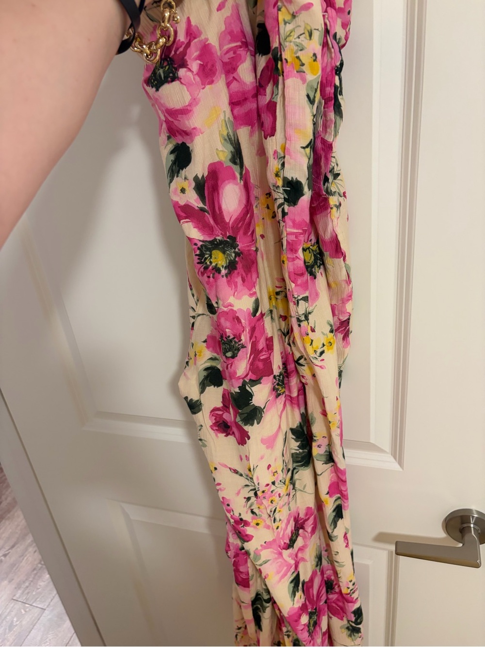 Abercrombie Pink Floral pants on Cream Background